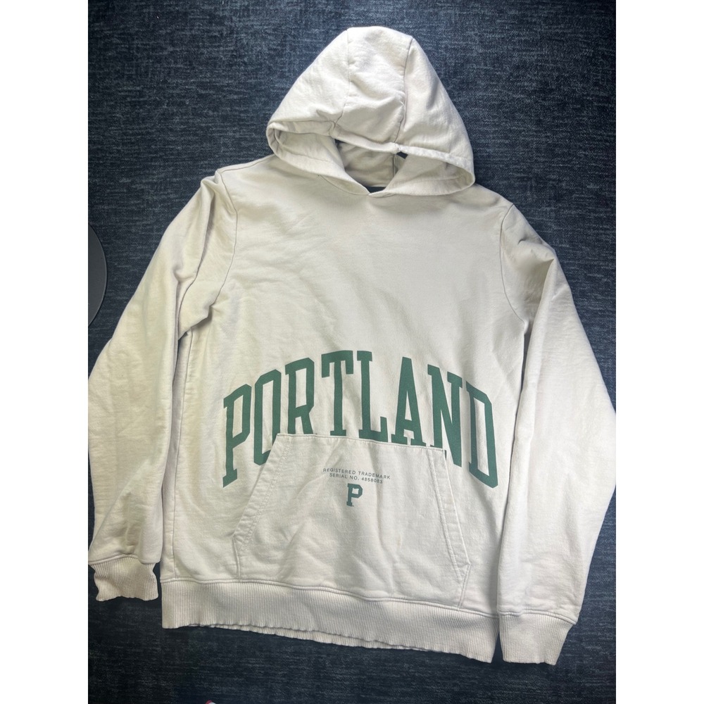Portland Gear Hoodie Mens XL Cream Green Portland Graphic Pullover Sweatshirt